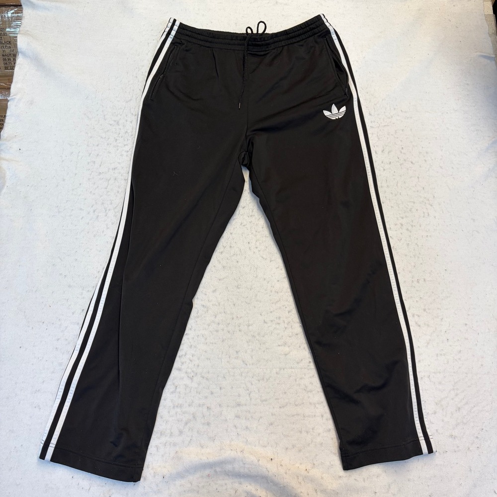 Adidas Track Pants Mens Large Black Three Stripe Trefoil Logo Drawstring